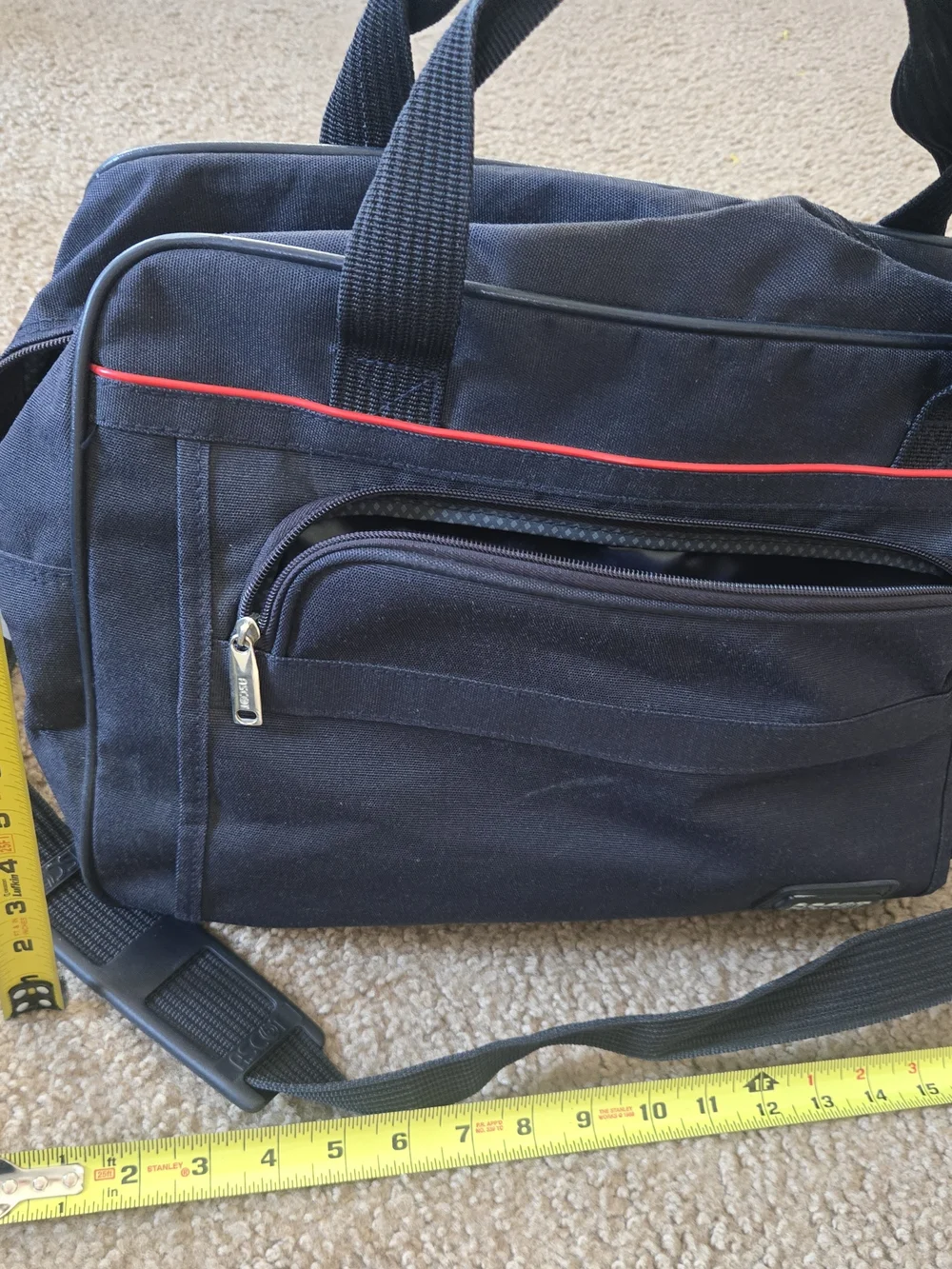 Navy Travel Messenger Bag with Red Trim